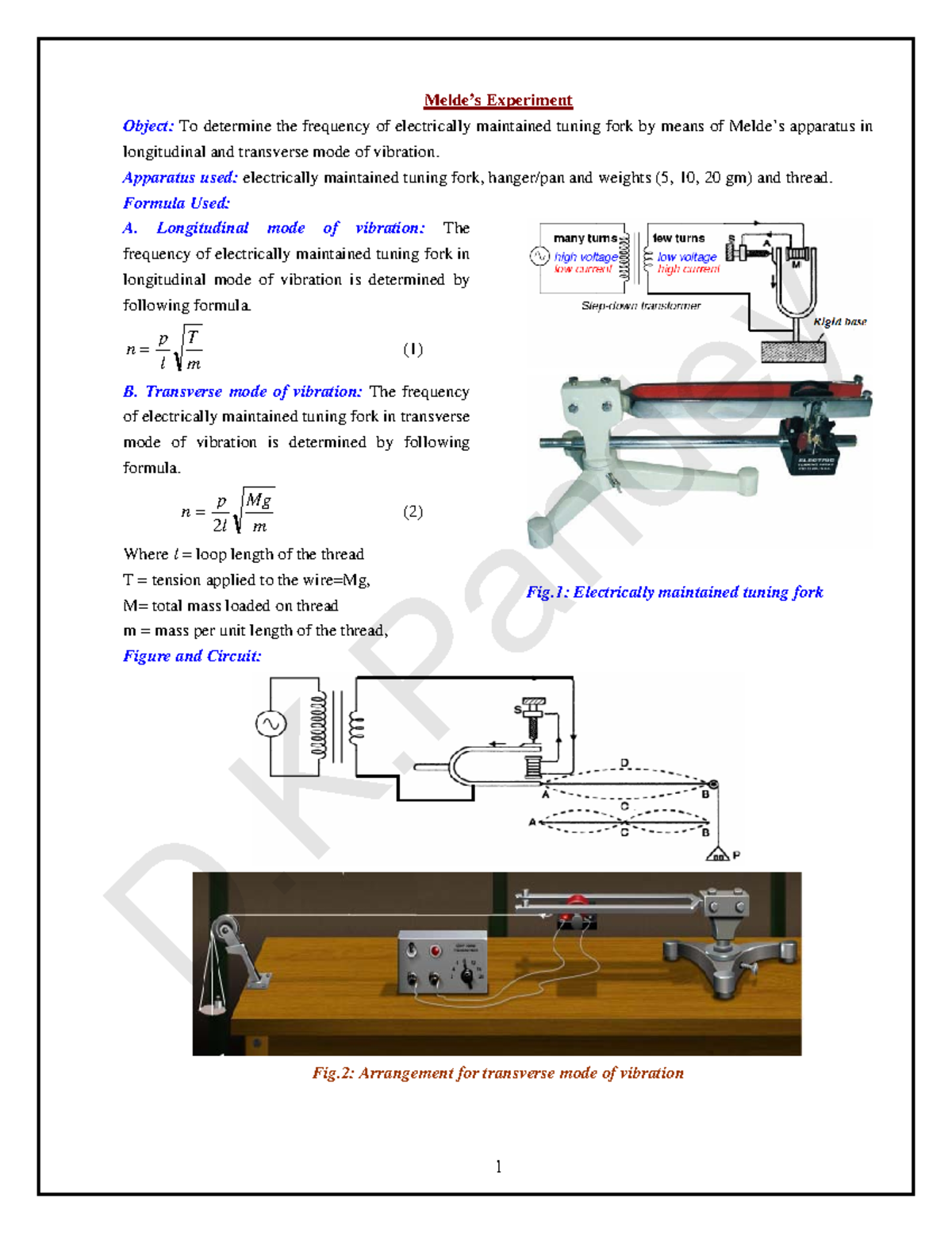 frequency of tuning fork by melde's experiment