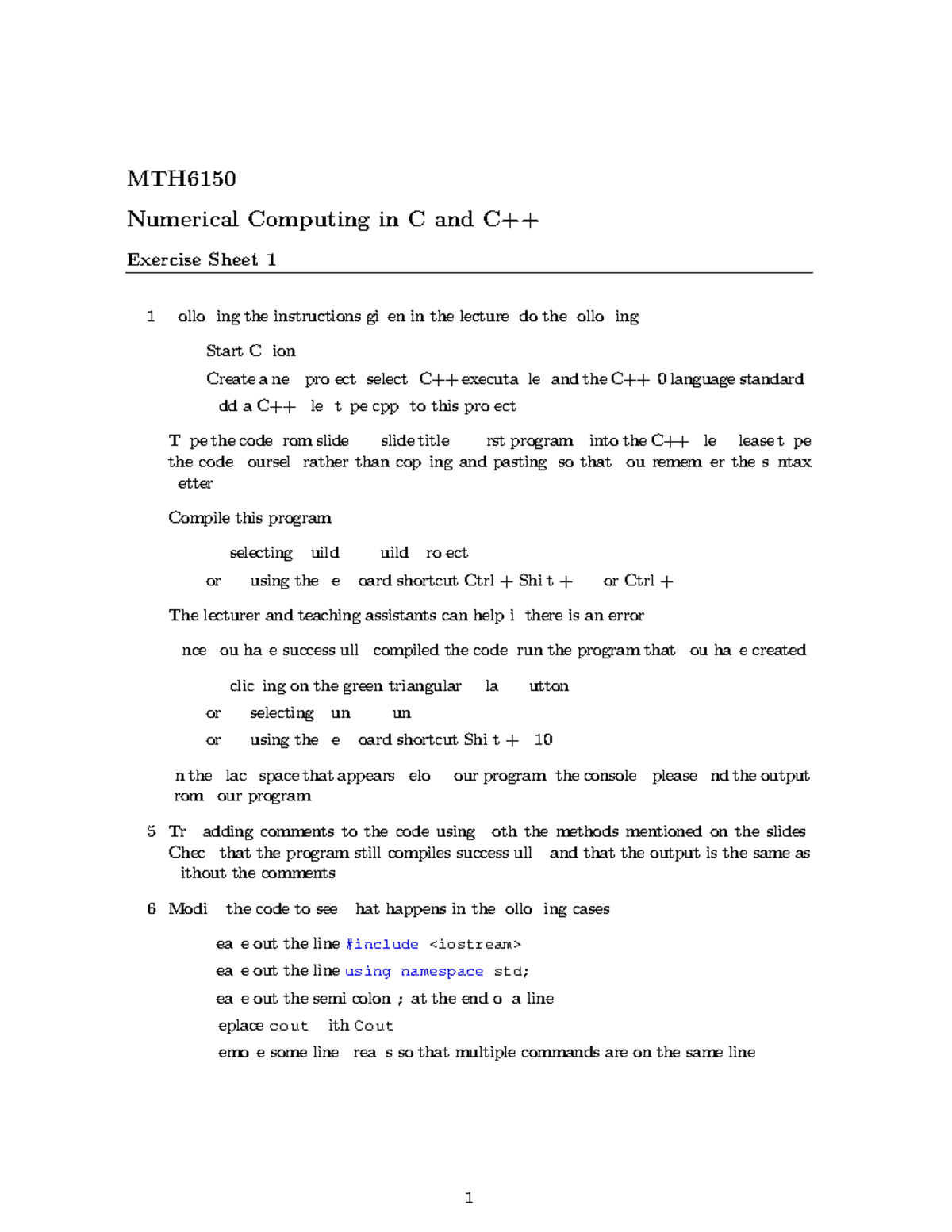 Exercise 1 - MTH Numerical Computing in C and C++ Exercise Sheet 1 1 ...
