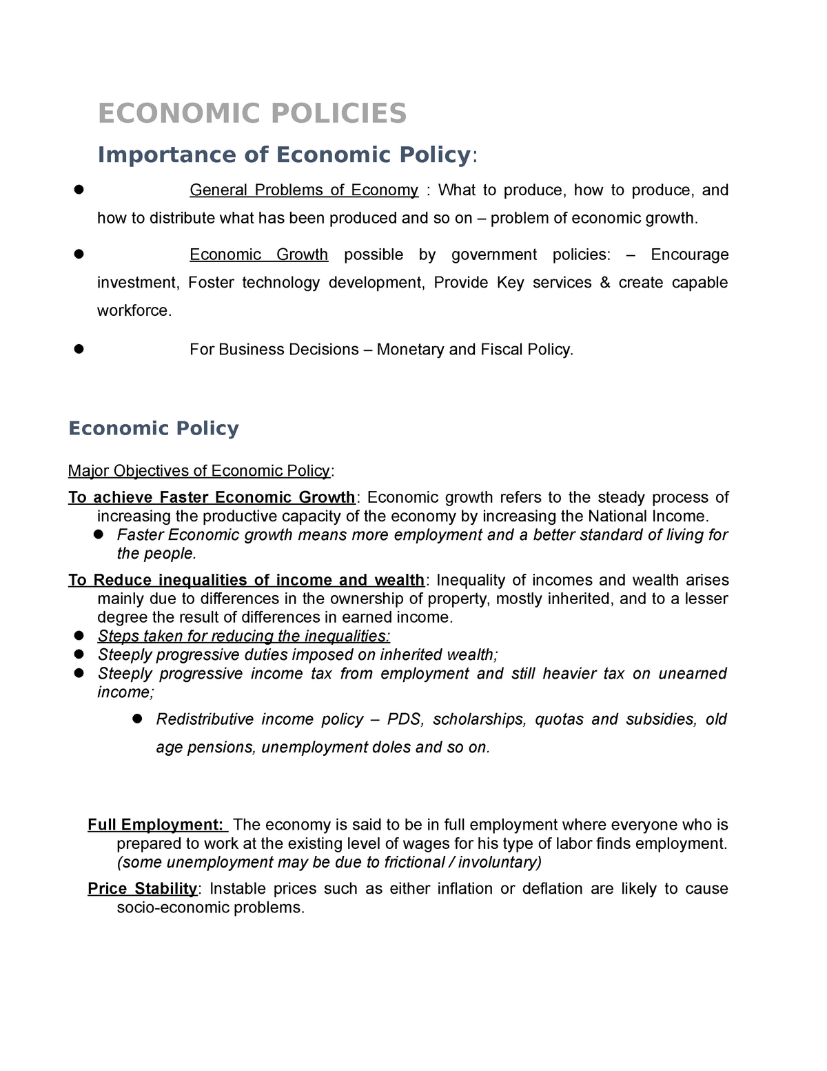 literature review of economic policies