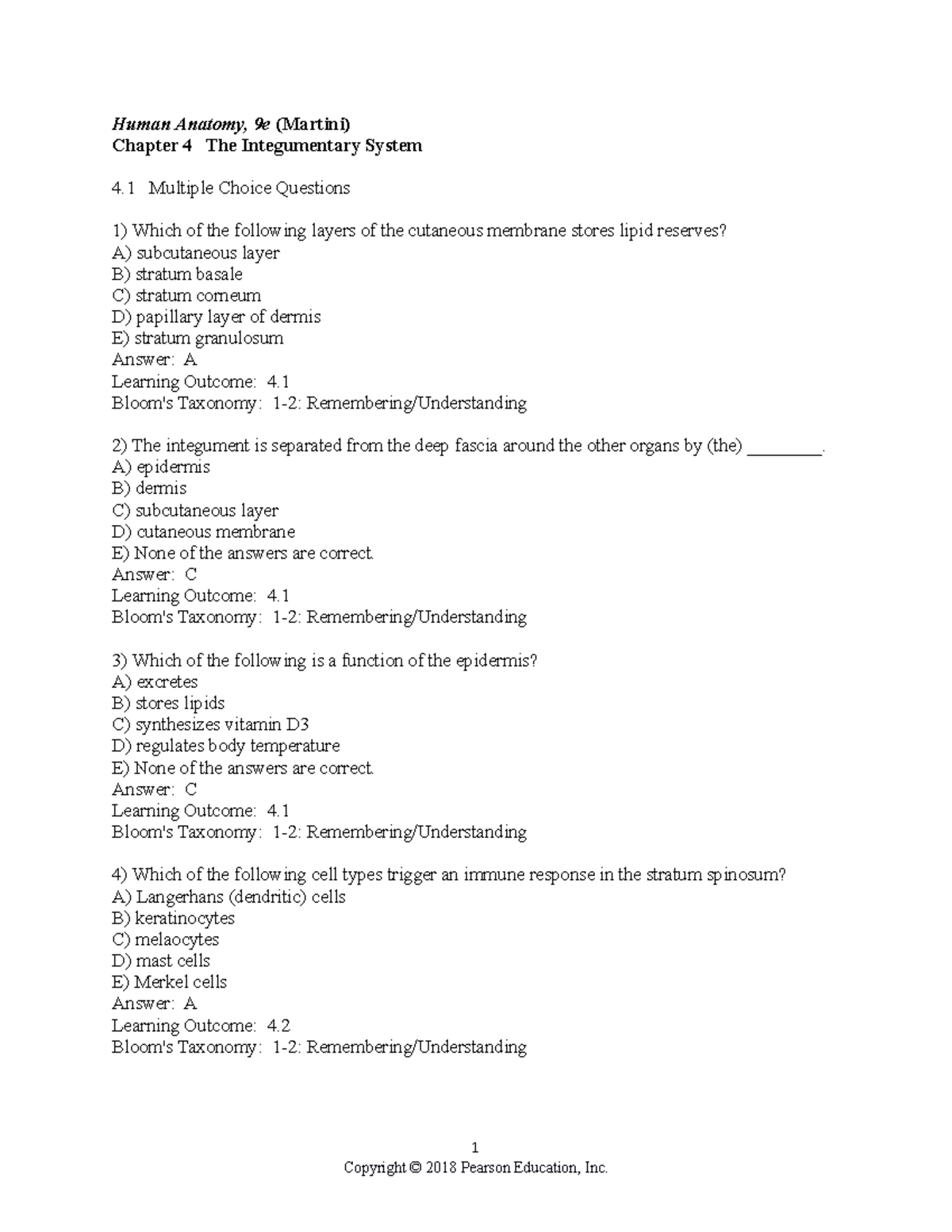 Chapter 4 - Human Anatomy, 9e (Martini) Chapter 4 The Integumentary ...