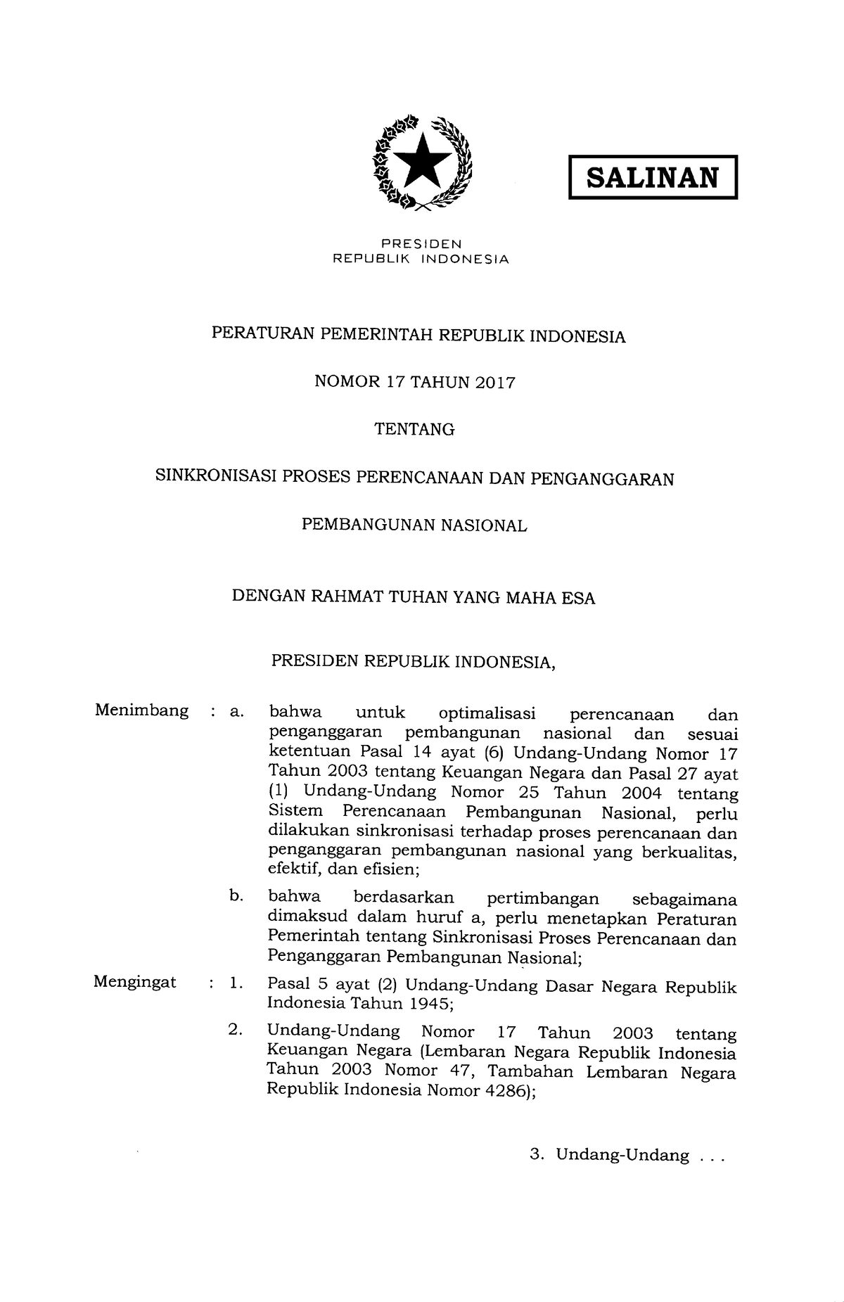 PP 17 Tahun 2017 - Peraturan - REPUBLIK INDONESIA PERATUMN PEMERINTAH ...