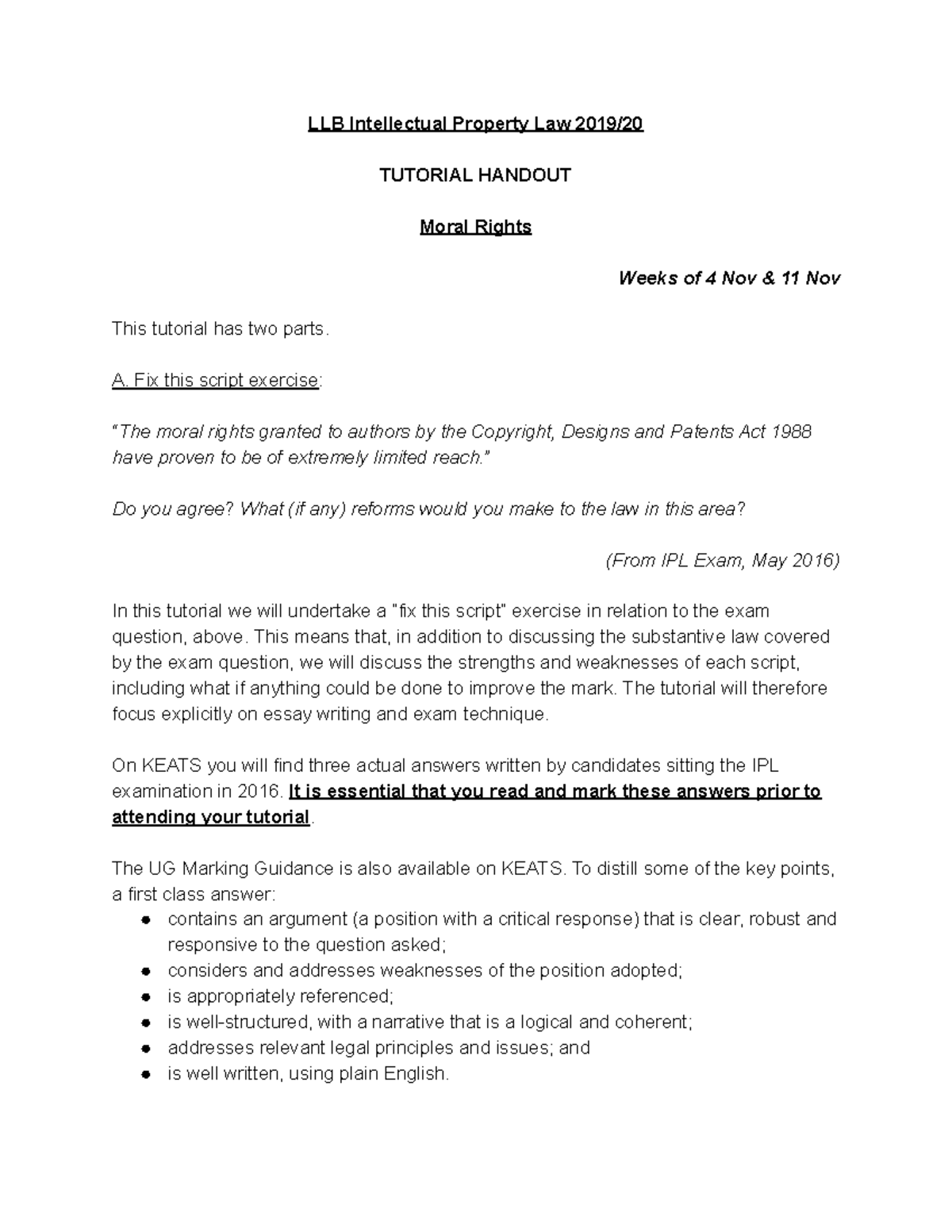IP Tutorial 3 November 11th Moral Rights - LLB Intellectual Property ...