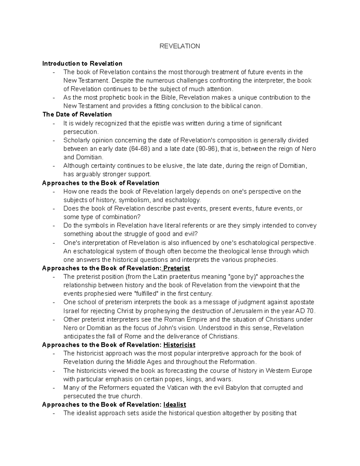 Revelation - typed class notes - REVELATION Introduction to Revelation ...