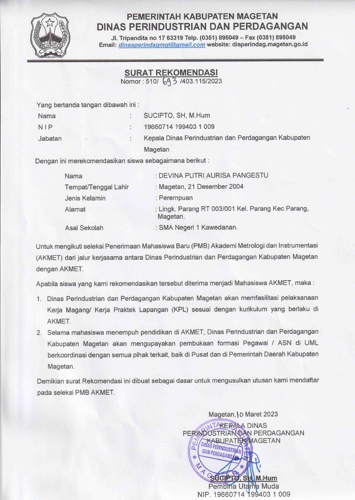 Surat Rekom copy - Bahasa Indonesia - Studocu