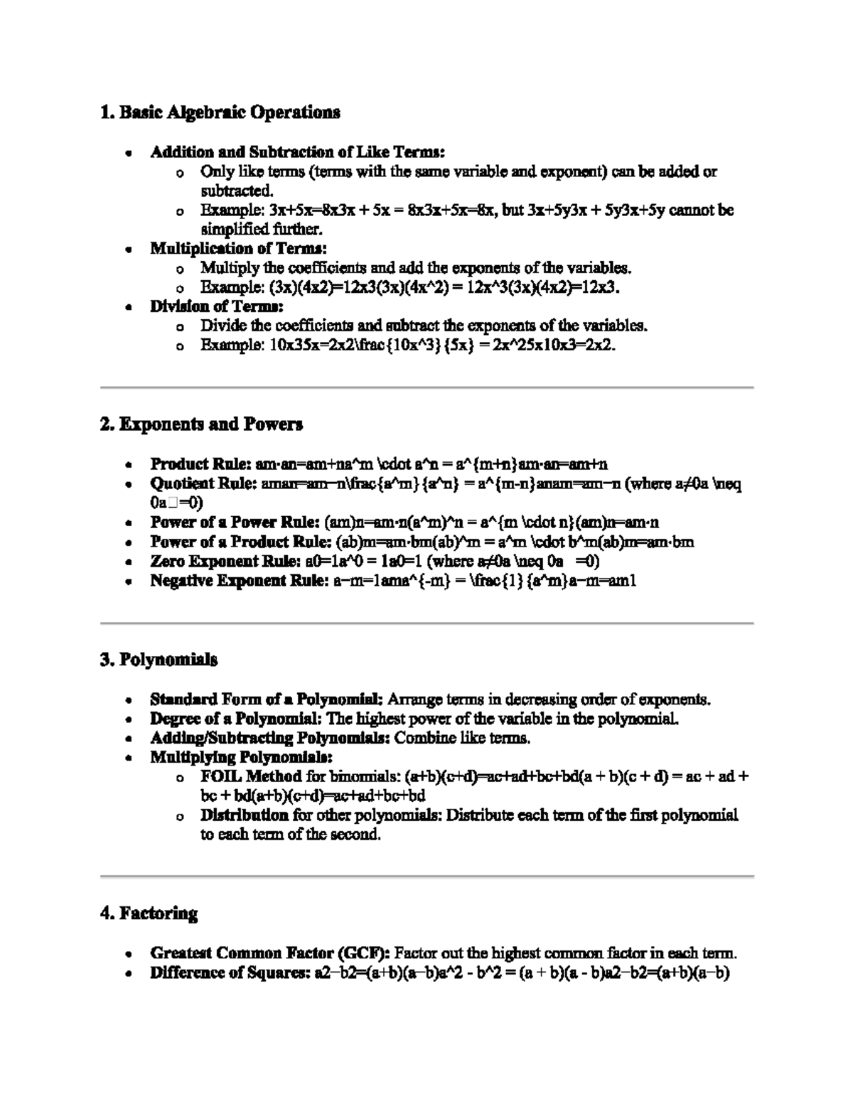 Algebra - asdasasdadssadasd - 1. Basic Algebraic Operations Addition ...