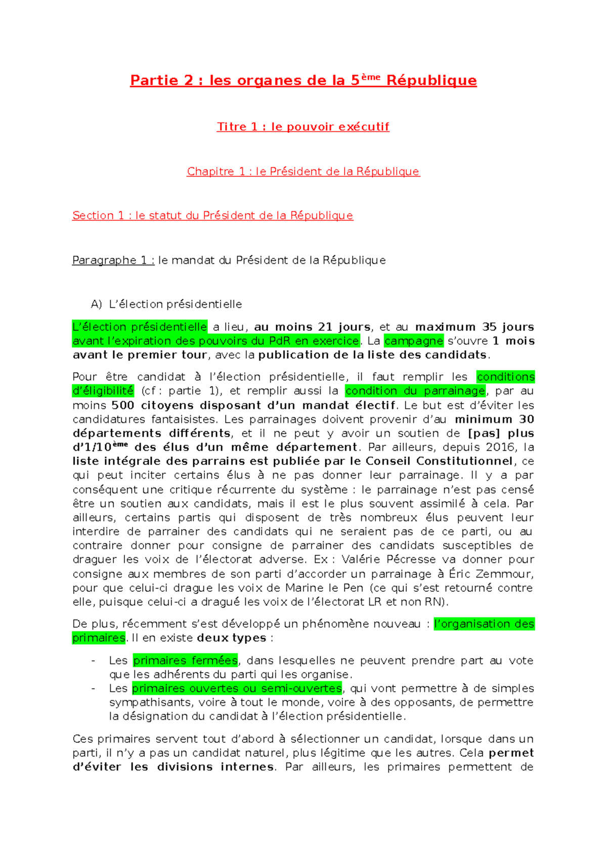 Partie 2 - Les organes de la Vè République - Partie 2 : les organes de ...