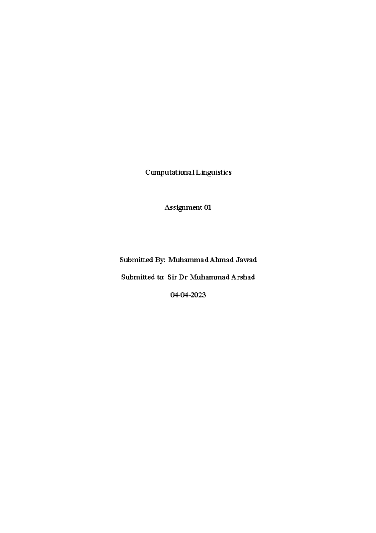 Assignment 01 - Computational Linguistics Assignment 01 Submitted By ...