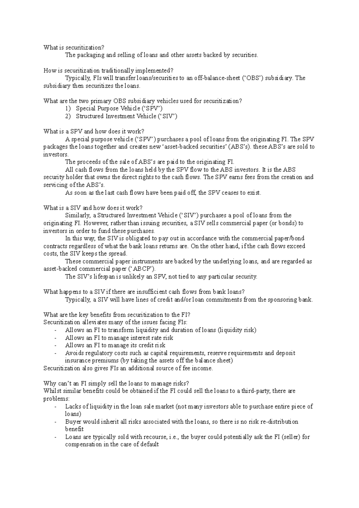 Week-3 notes - What is securitization? The packaging and selling of ...