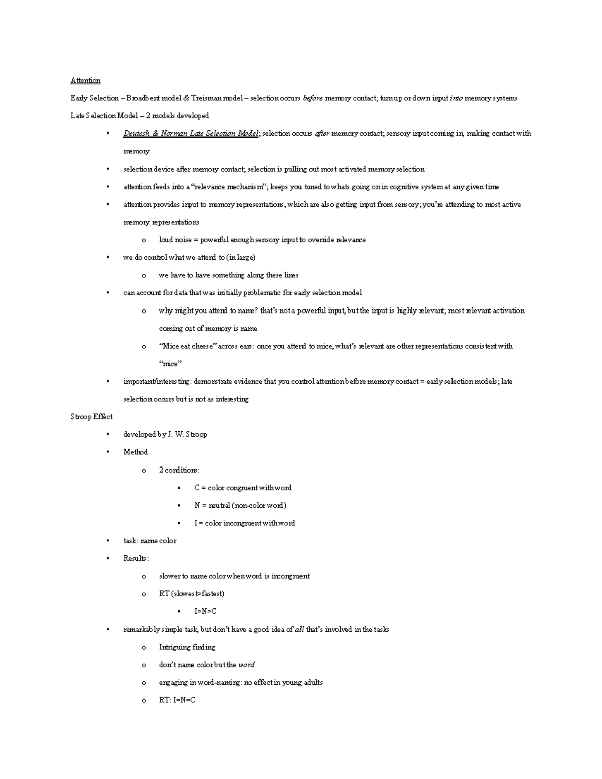 Unit2 cog psych notes - Attention Early Selection – Broadbent model ...