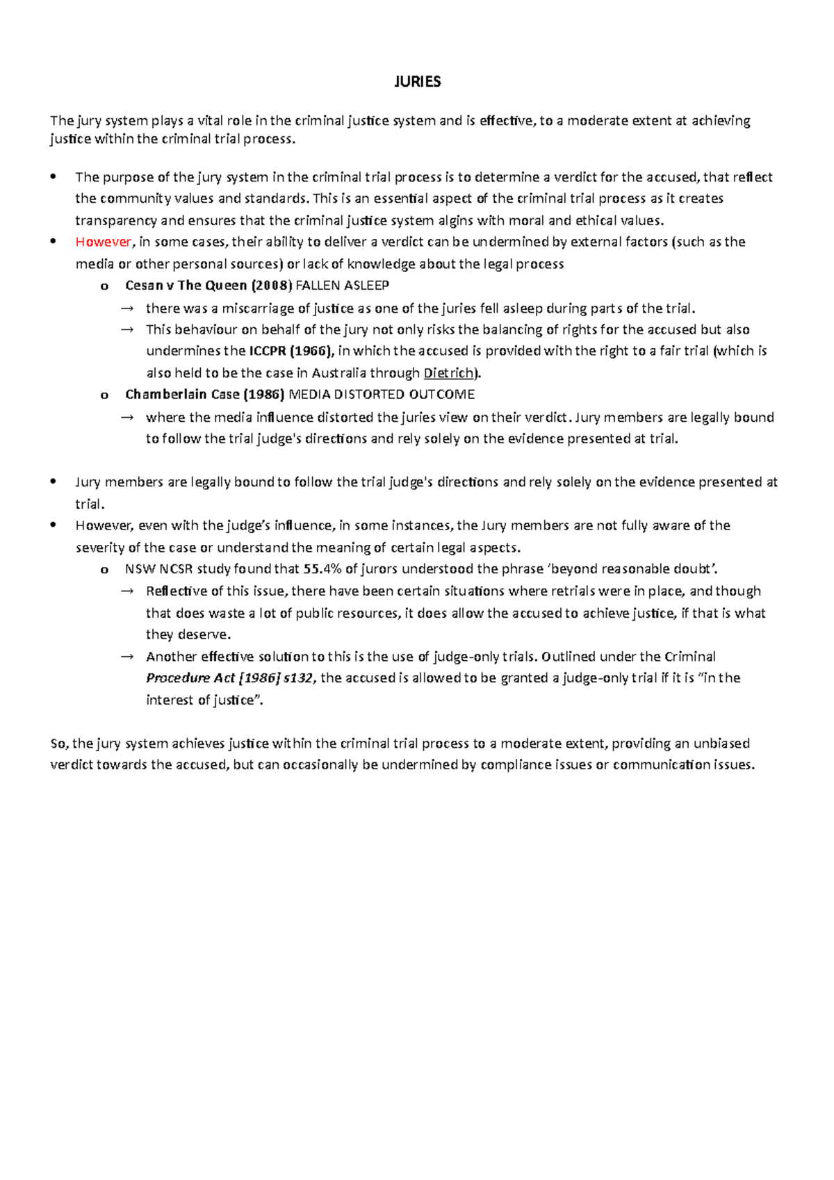 Essay Plan Crime - n/a - JURIES The jury system plays a vital role in ...