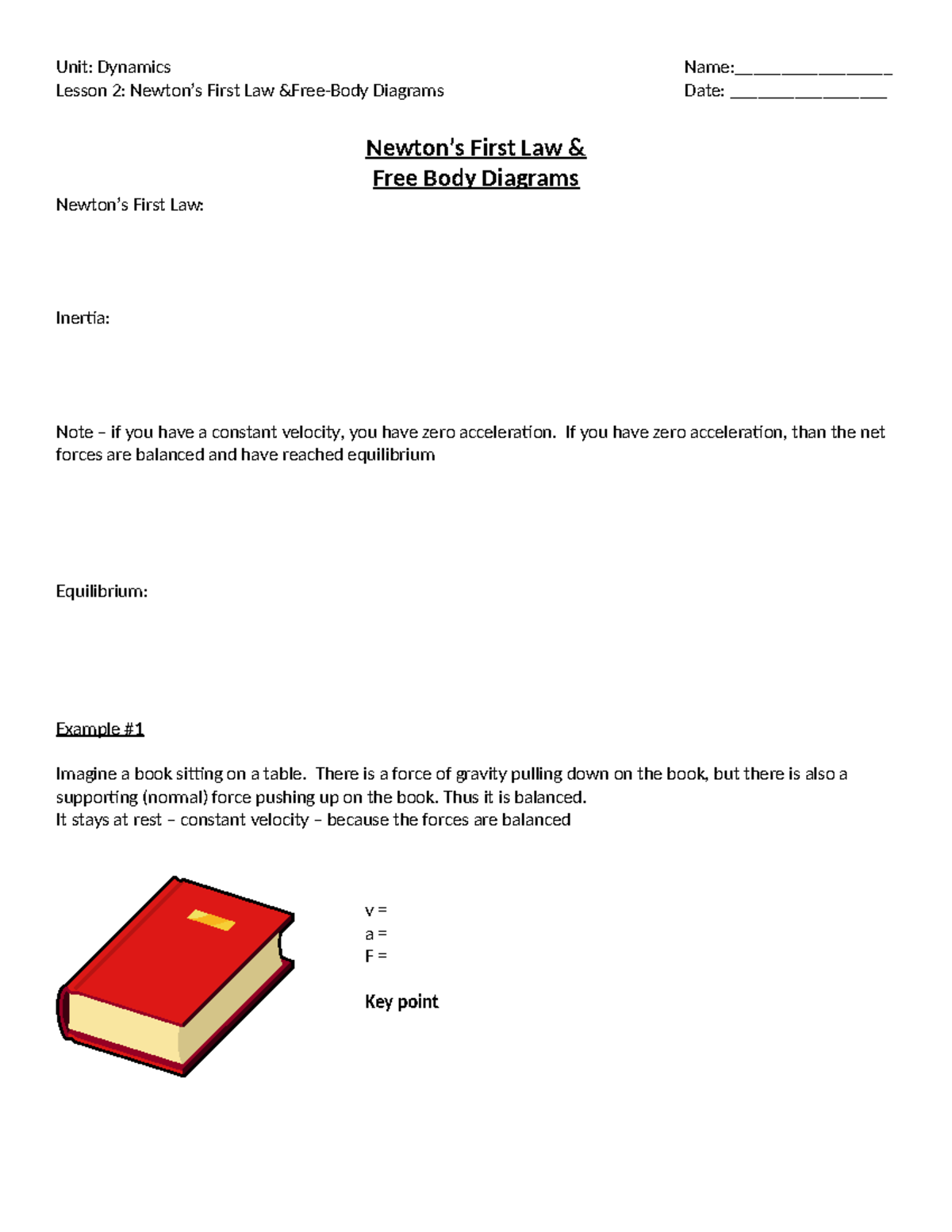 2 - Practice material for free body diagram for Newton's first law ...