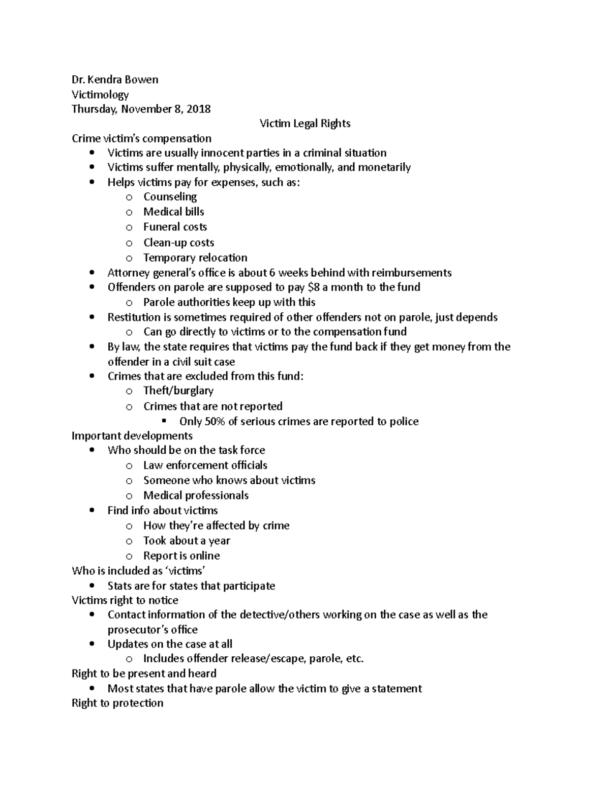 Victim Legal Rights Dr. Kendra Bowen Dr. Kendra Bowen Victimology