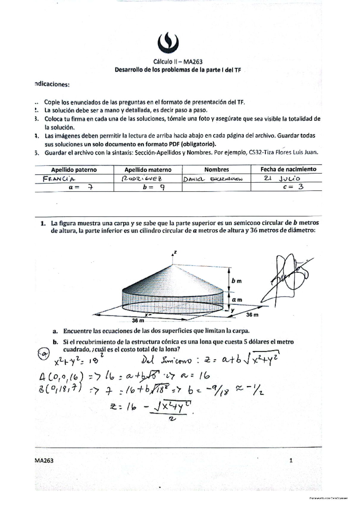 Tf Calc 2 - Cálculo II MA263 Desarrollo De Los Problemas De La Parte I ...