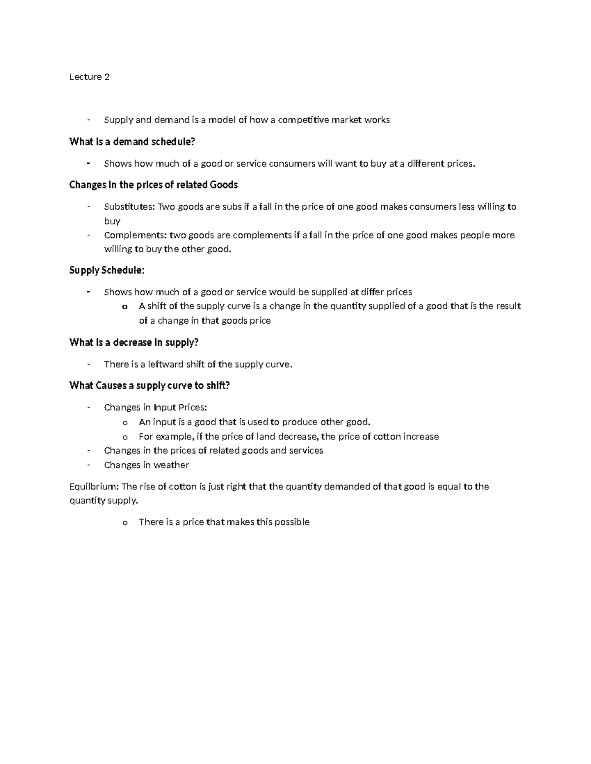 ECN104- Chapter 2-3 Notes - Lecture 2 - Supply and demand is a model of ...