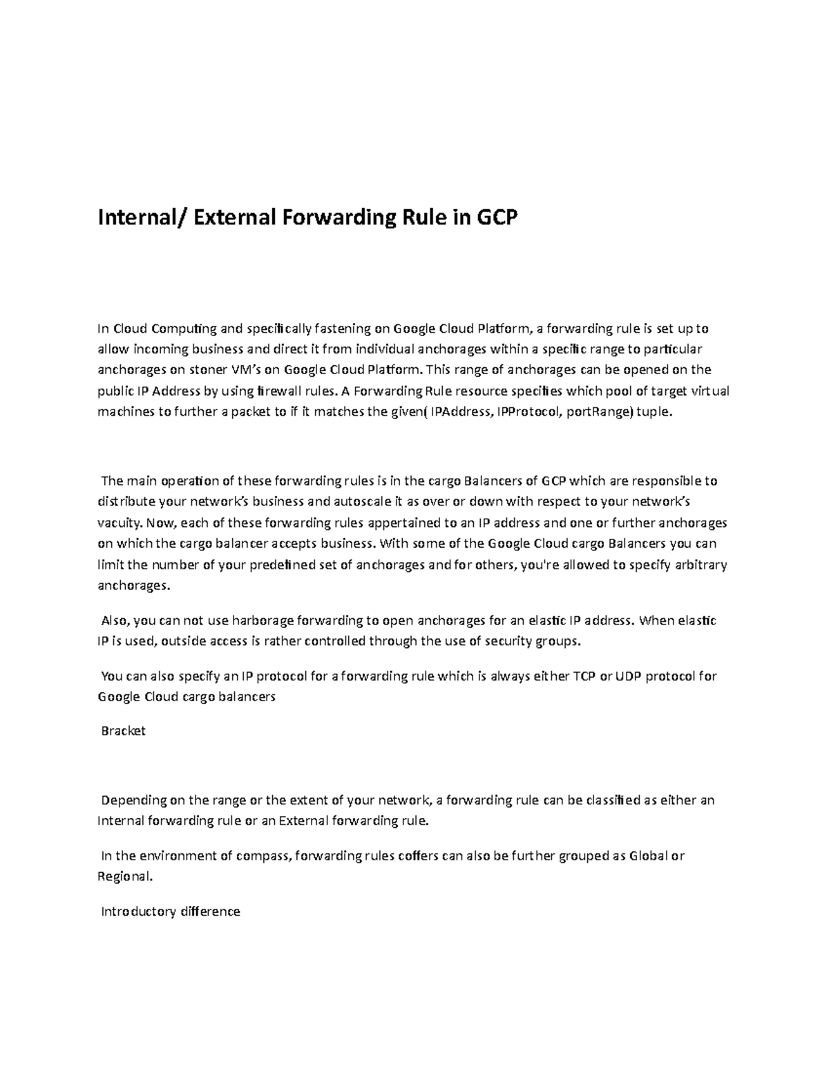 Internal External Forwarding Rule in GCP - This range of anchorages can ...