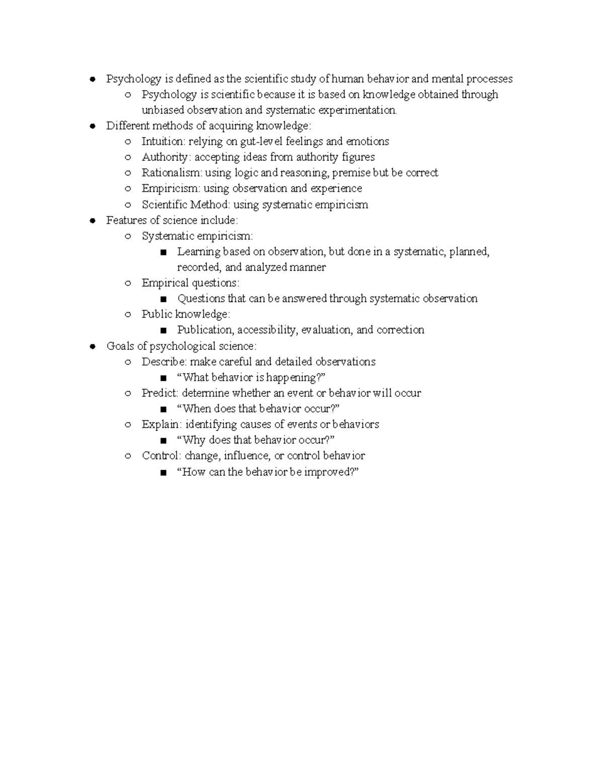 PSY290 Chapter 1 Science of Psychology - Psychology is defined as the ...