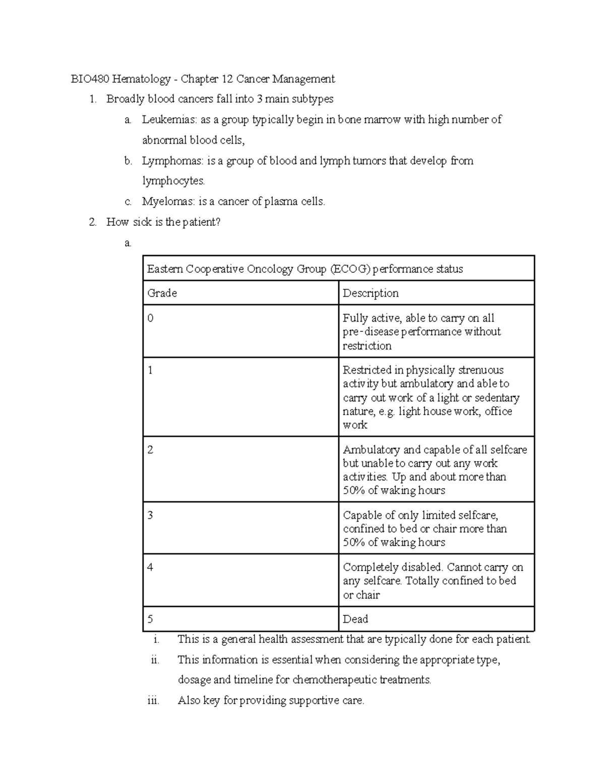 BIO480 Hematology - Chapter 12 Cancer Management - BIO480 Hematology ...