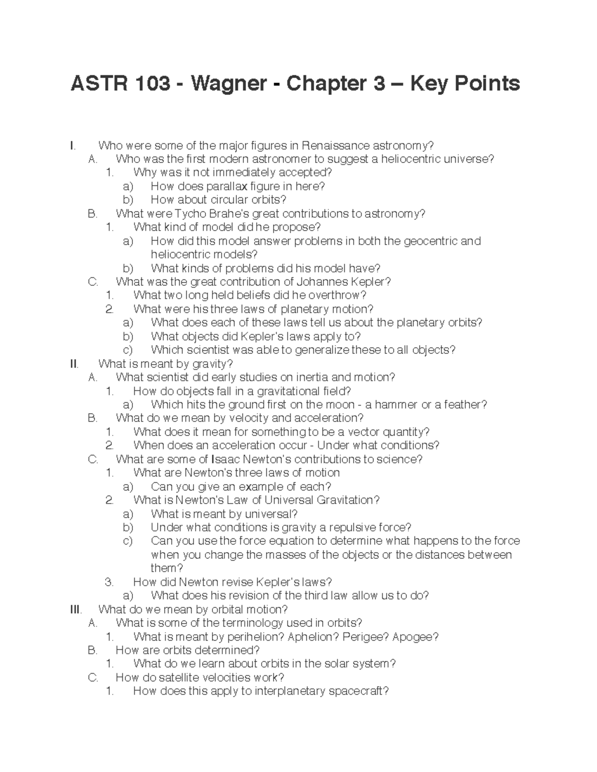 Key Points - Chapter 3 - homework - ASTR 103 - Wagner - Chapter 3 – Key ...