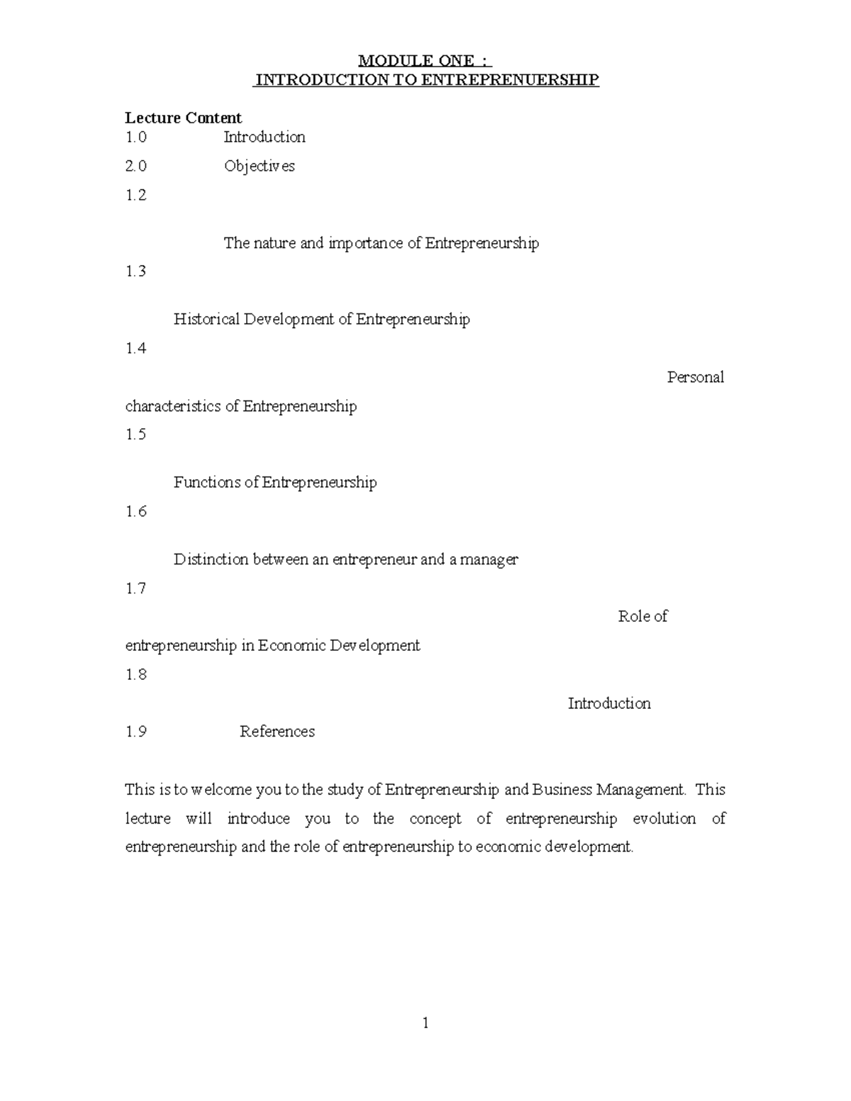 Entrepreneuerhip - Revised modules - for merge - MODULE ONE ...