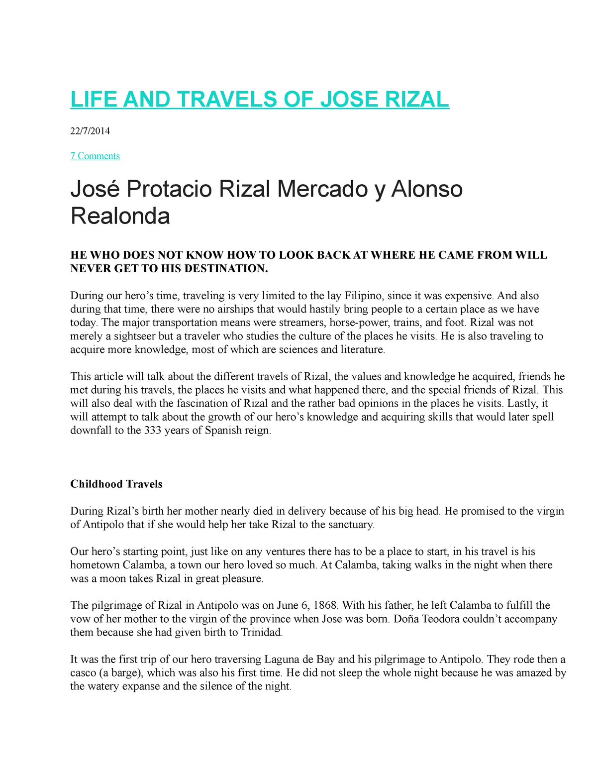 jose rizal travels and adventures