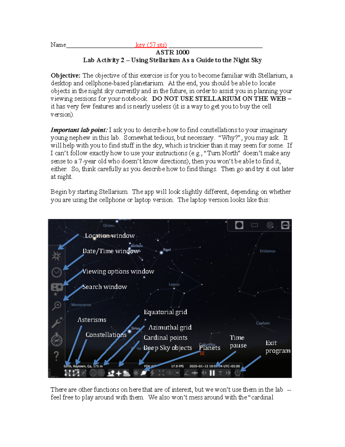 Lab2 Using Stellarium Spring Key - Name_____________________ Key (57 ...