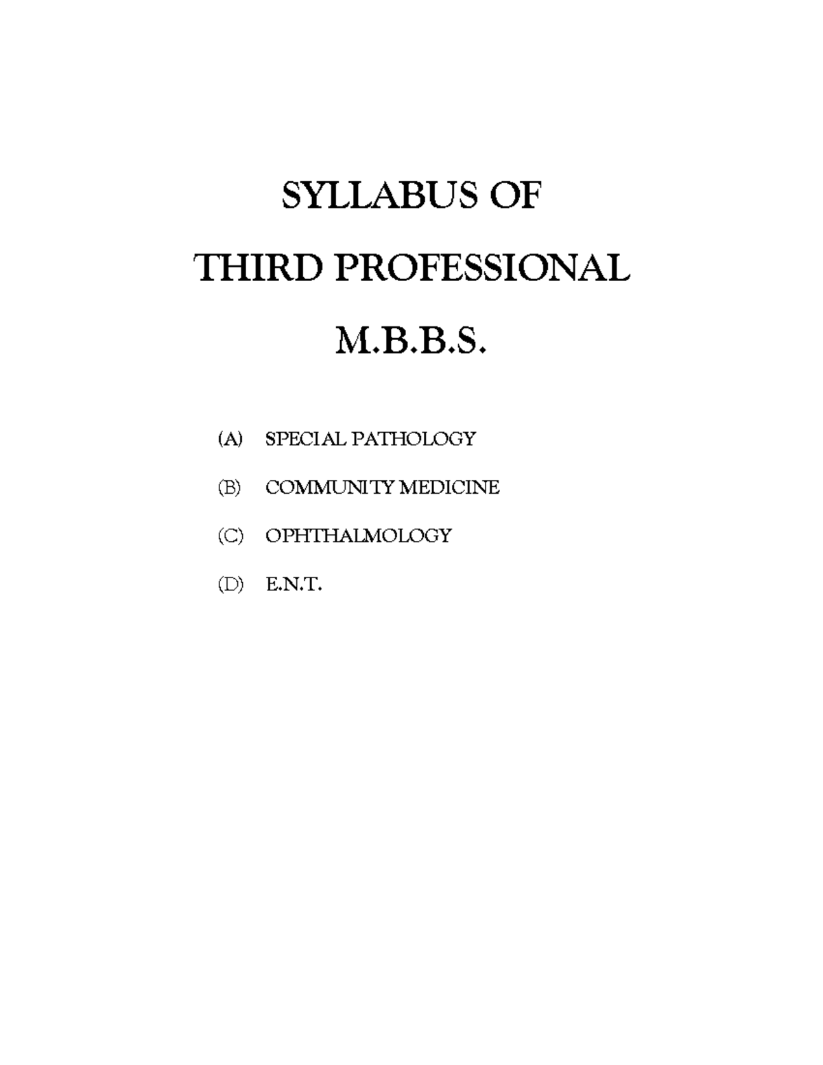 4th year mbbs syllabus - SYLLABUS OF THIRD PROFESSIONAL M.B.B. (A ...