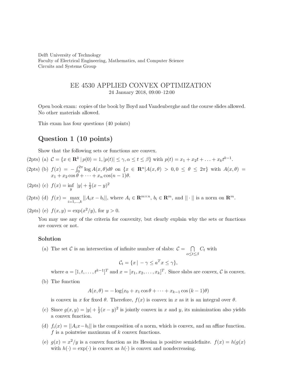 Tentamen Januari Vragen En Antwoorden Applied Convex Optimization Studeersnel