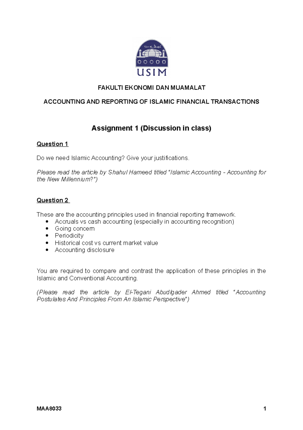 1Assignment 1 Accounting principles - FAKULTI EKONOMI DAN MUAMALAT ...