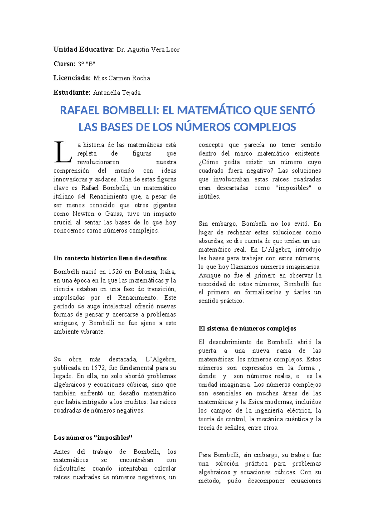 Rafael Bombelli Investigacion - Unidad Educativa: Dr. Agustin Vera Loor ...