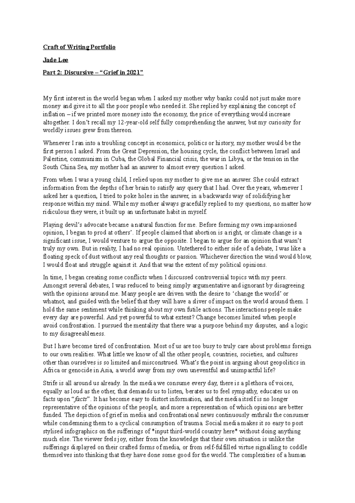 Discursive 3rd Draft - SUI - Craft of Writing Portfolio Jade Lee Part 2 ...