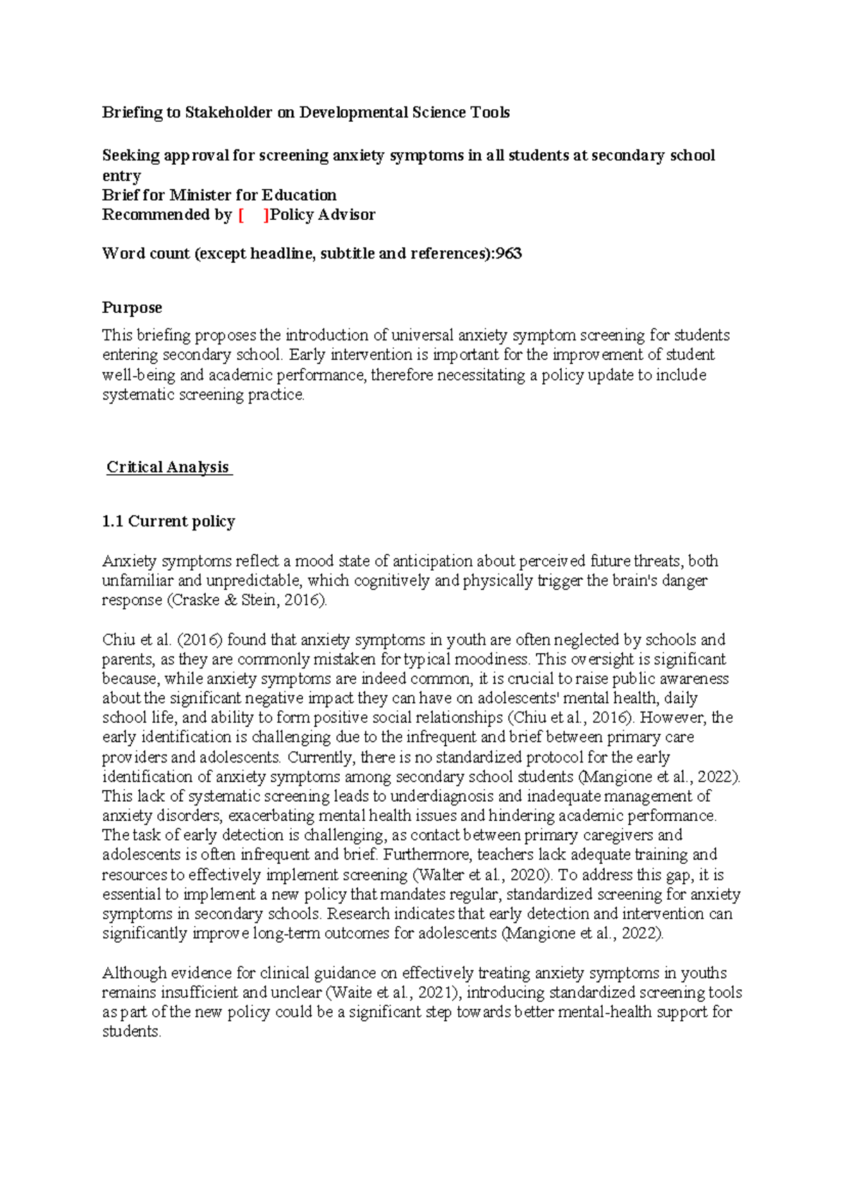 Final Draft Briefing to Stakeholder on Developmental Science Tools ...