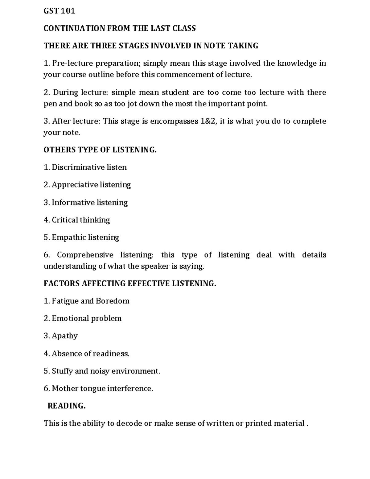 GST 101-1 - GST 101 CONTINUATION FROM THE LAST CLASS THERE ARE THREE ...