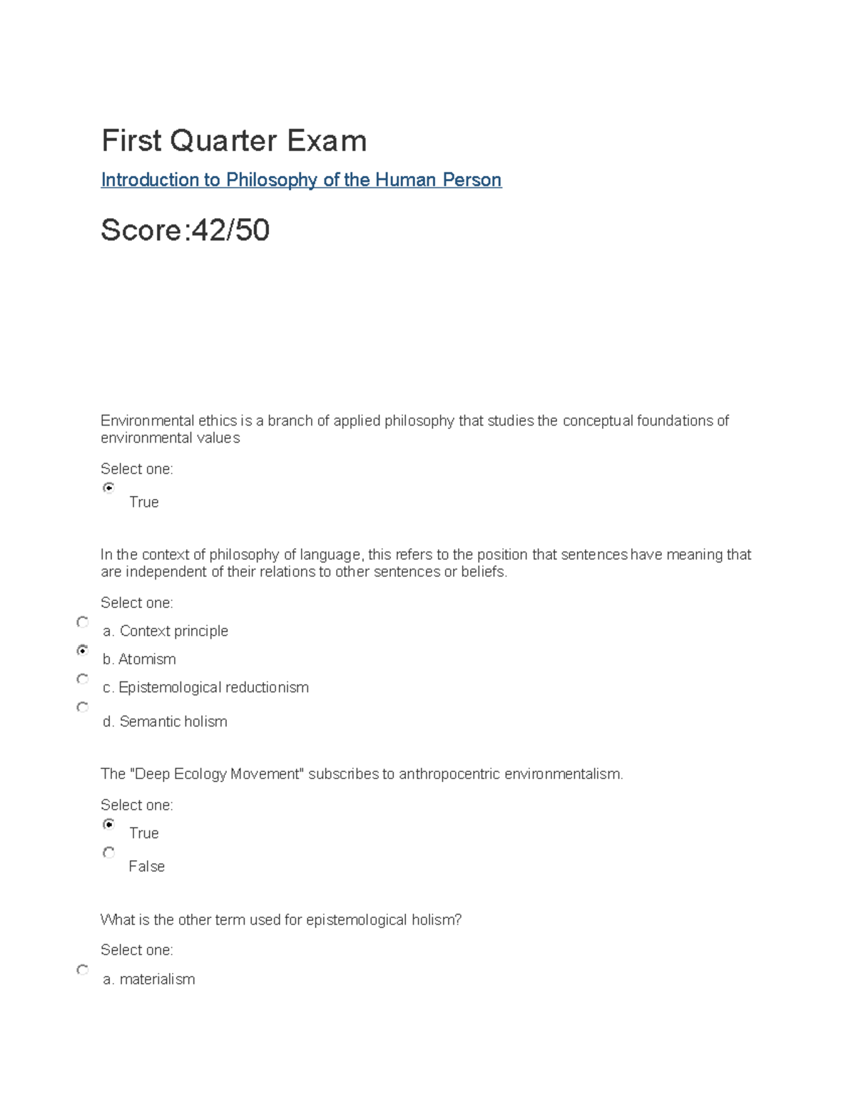 Scribd - First Quarter Exam Introduction to Philosophy of the Human ...