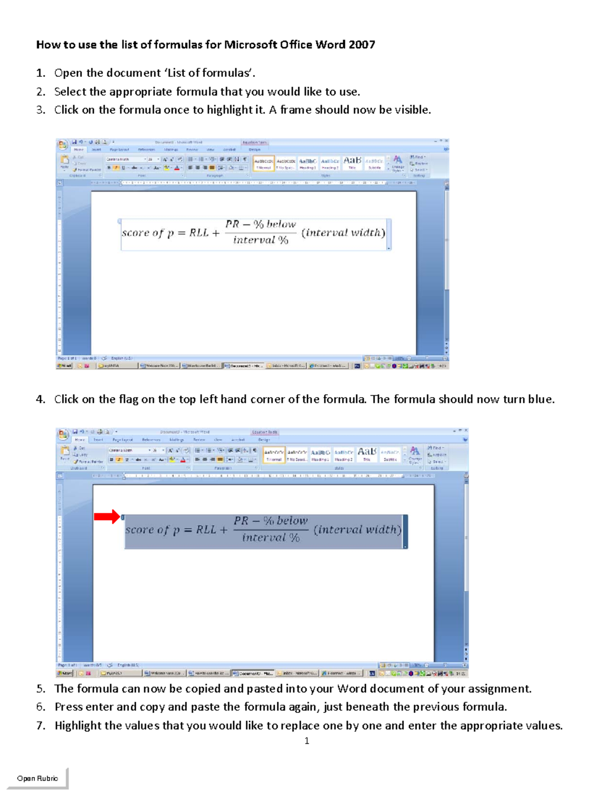 How+to+use+the+list+of+formulas+for+MS+Office+Word+2007 - 1 How to use ...