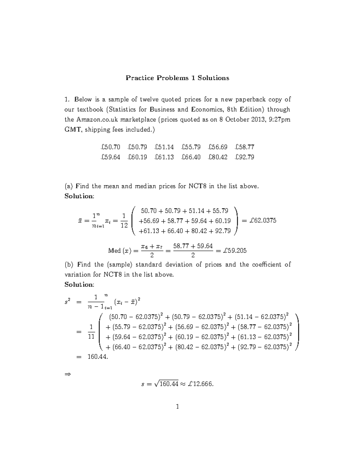 Practice problems 1 solutions - Practice Problems 1 Solutions Below is ...