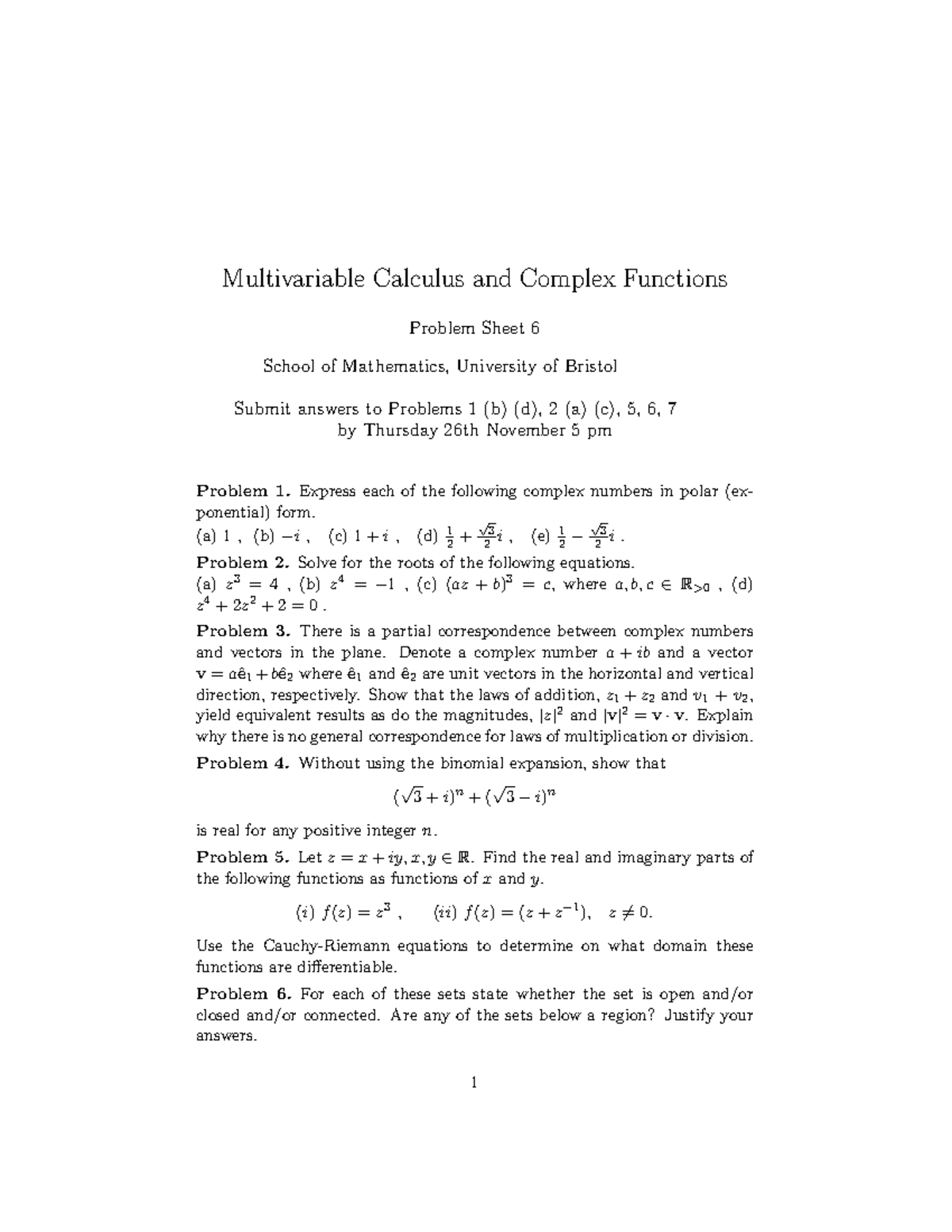 Multivariable calculus Homework 6 - Multivariable Calculus and Complex ...