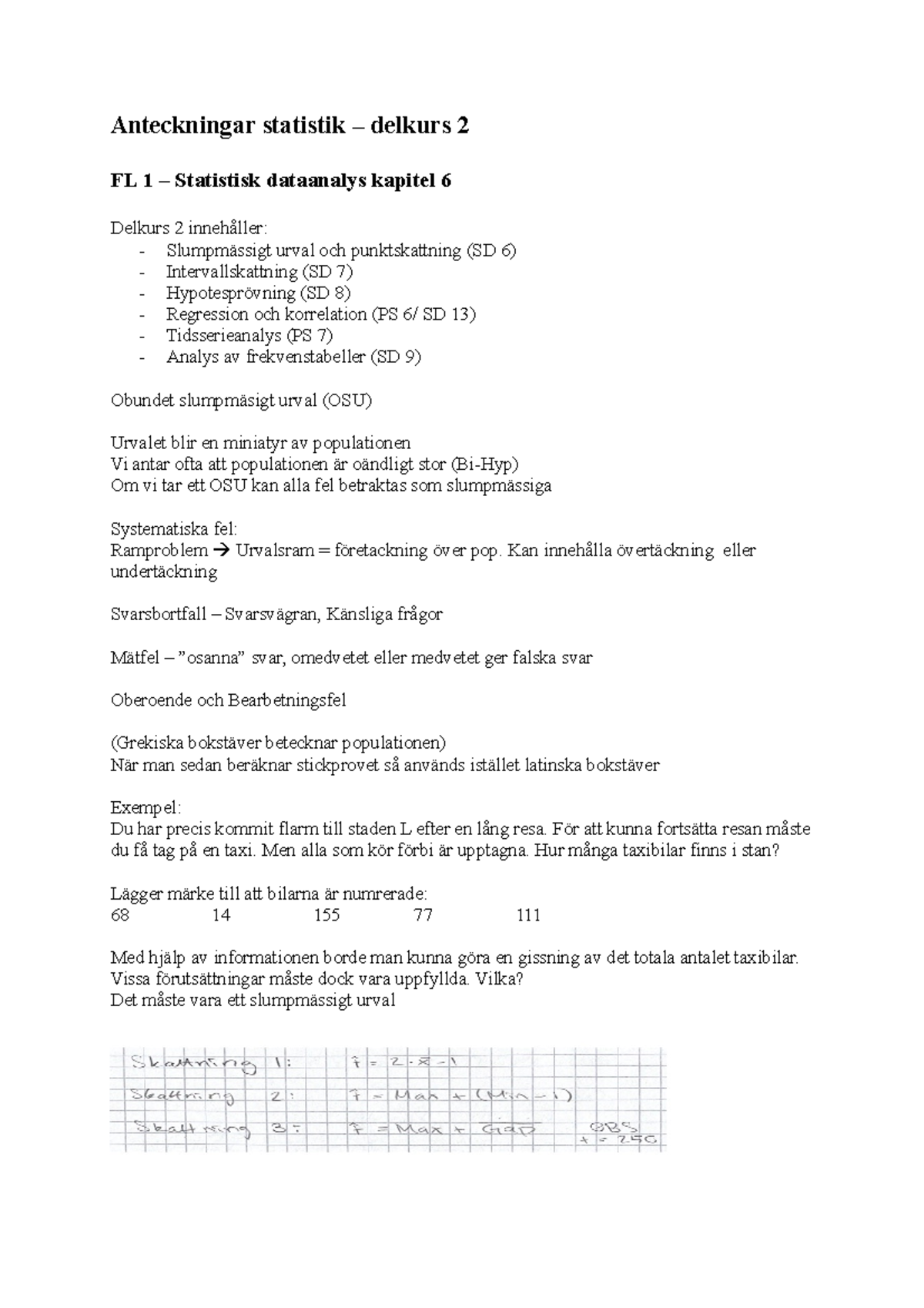 Anteckningar Statistik - Delskurs 2 - Anteckningar Statistik – Delkurs ...