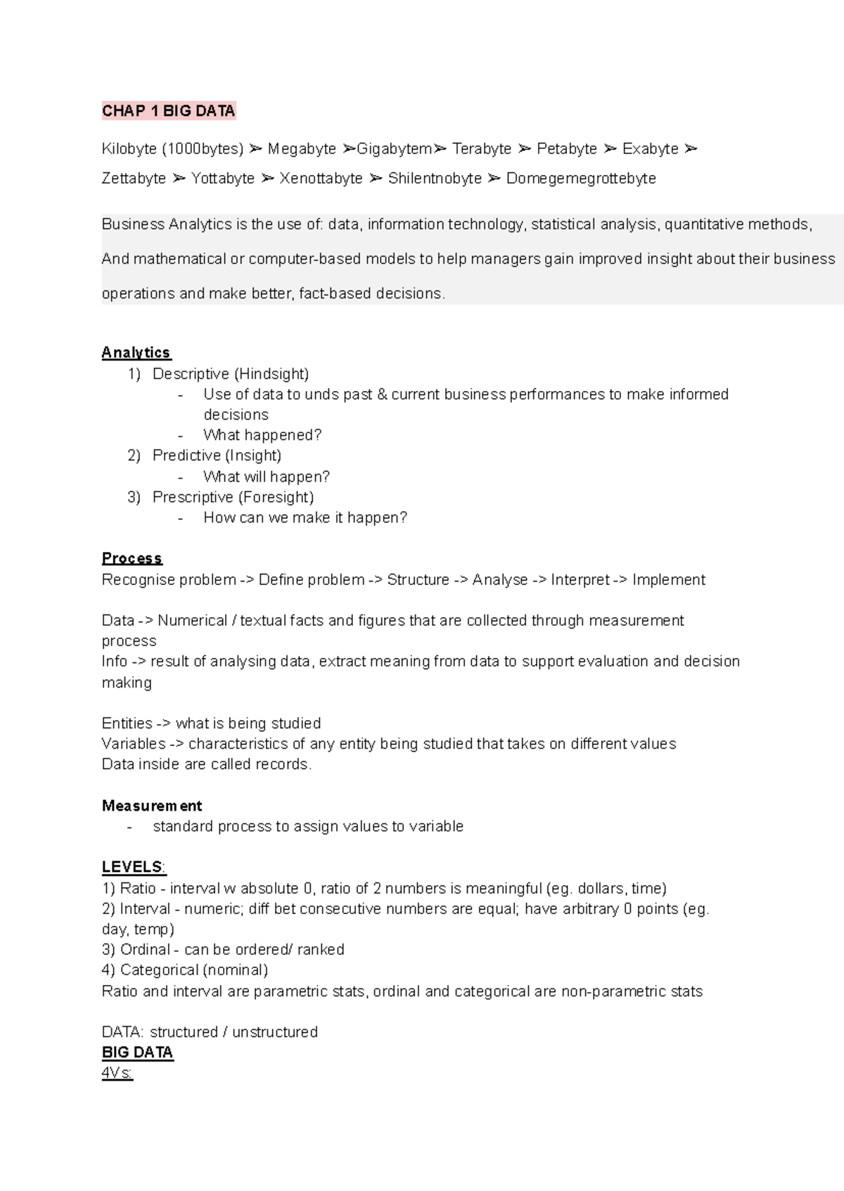BT1101 notes - Summary Introduction to Business Analytics - CHAP 1 BIG ...