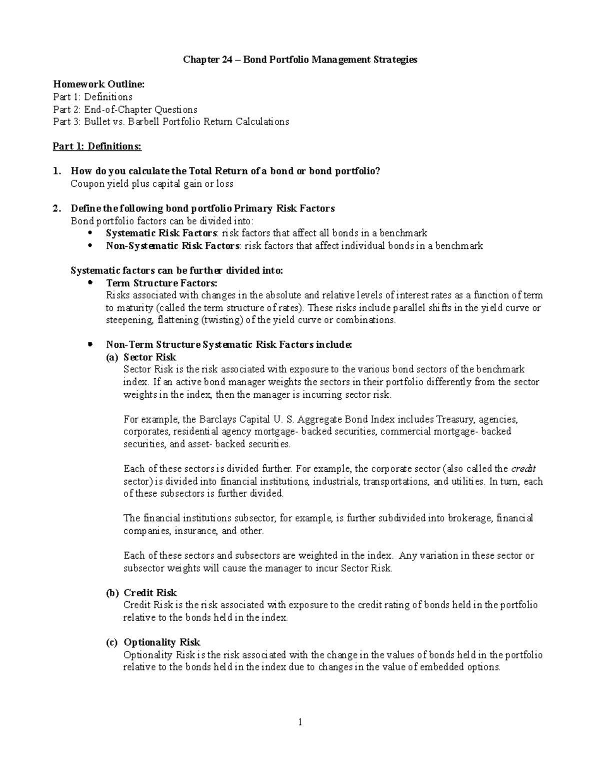 Answers Chapter 24 Bond Portfolio Management Strategies Homework Outline Part 1 5835