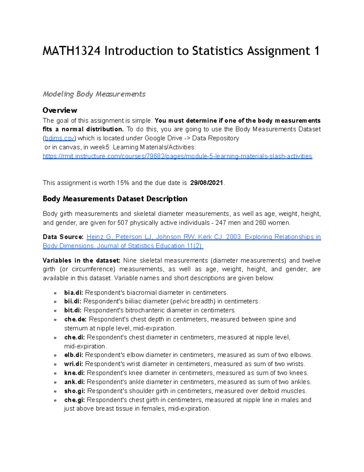 MATH1324 2150 Assignment 1 - MATH1324 Introduction to Statistics ...