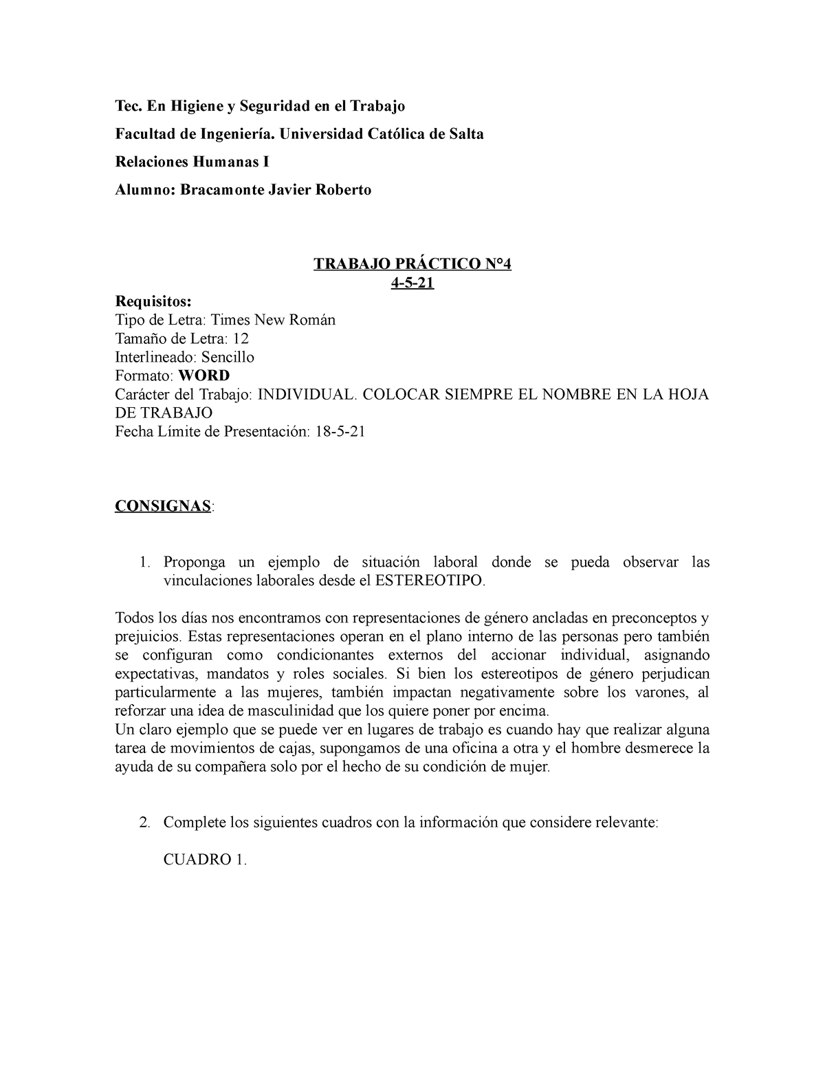 Tp 4 Relaciones Humanas Ii Año 2021 Tec En Higiene Y Seguridad En El Trabajo Facultad De 4035