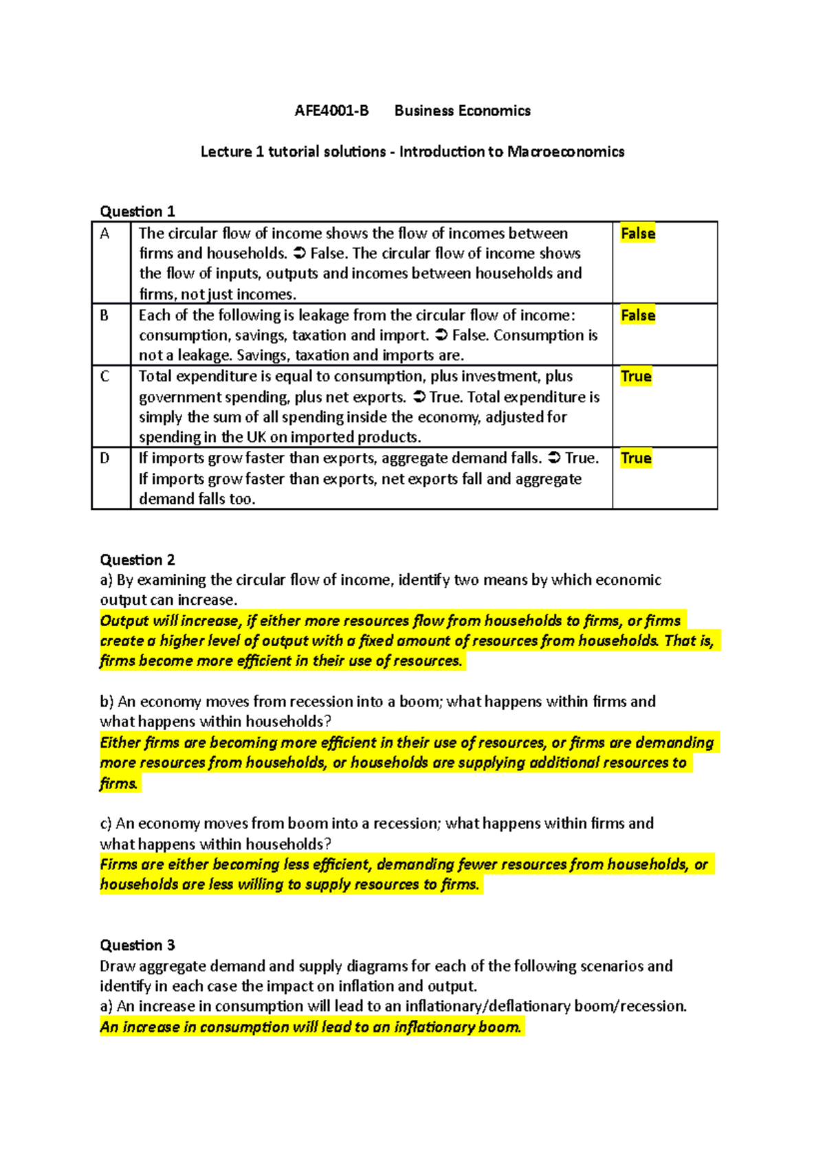 Business Economics Tutorial 1 - SEM 2 - AFE4001-B Business Economics ...