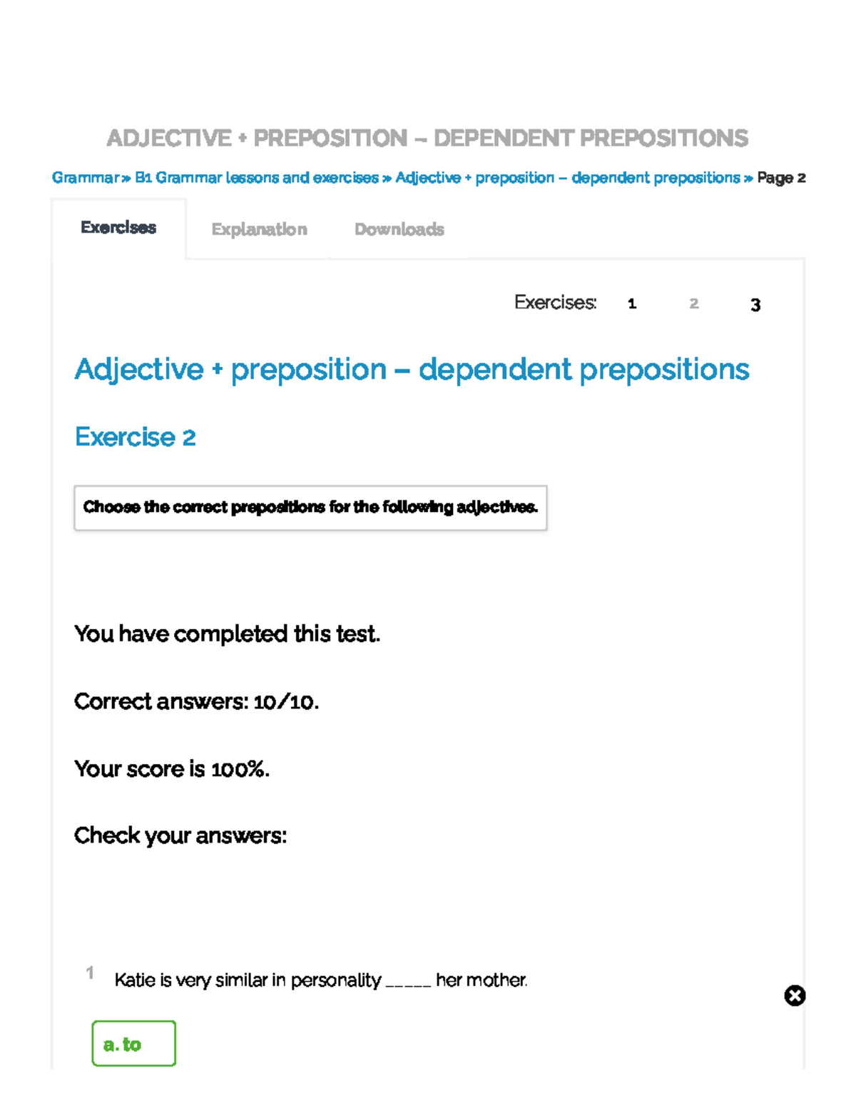 Adjective Preposition Dependent Prepositions Page Of Test