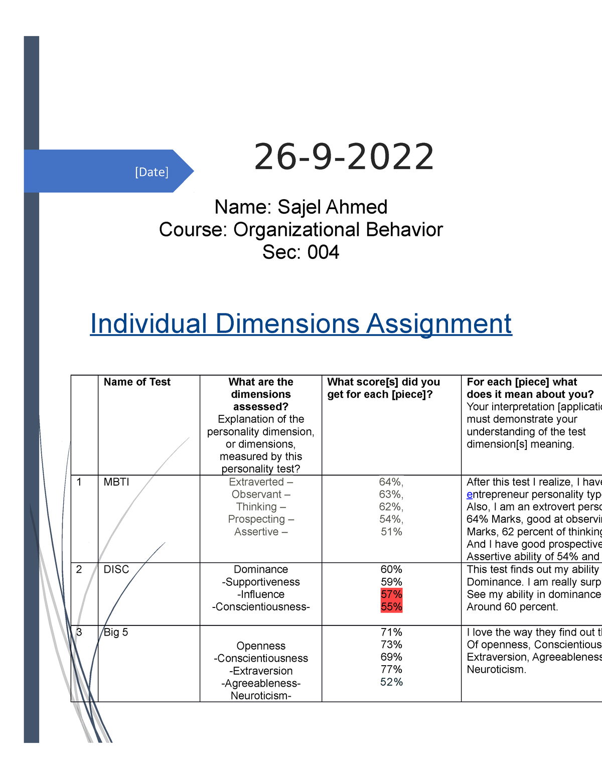 individual dimension assignment