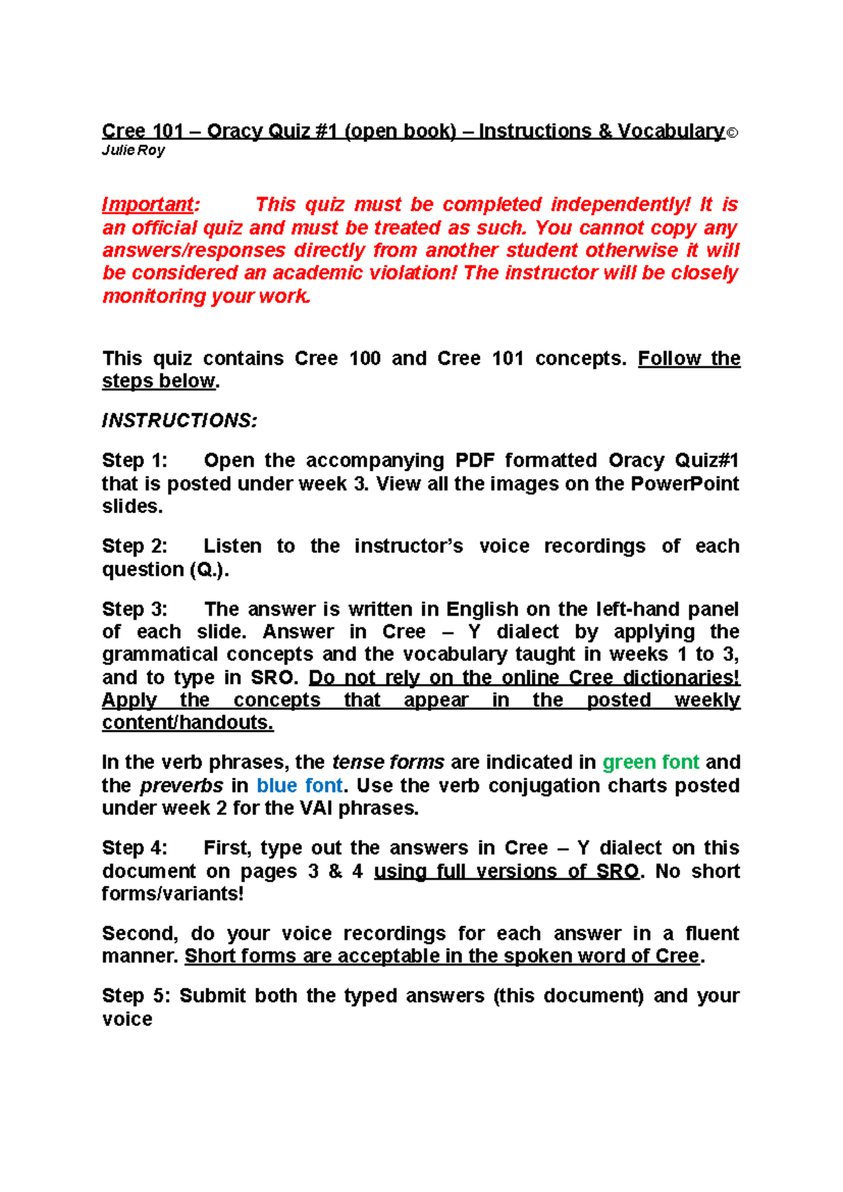 Cree101 Quizlet. - Cree 101 – Oracy Quiz #1 (open book) – Instructions ...