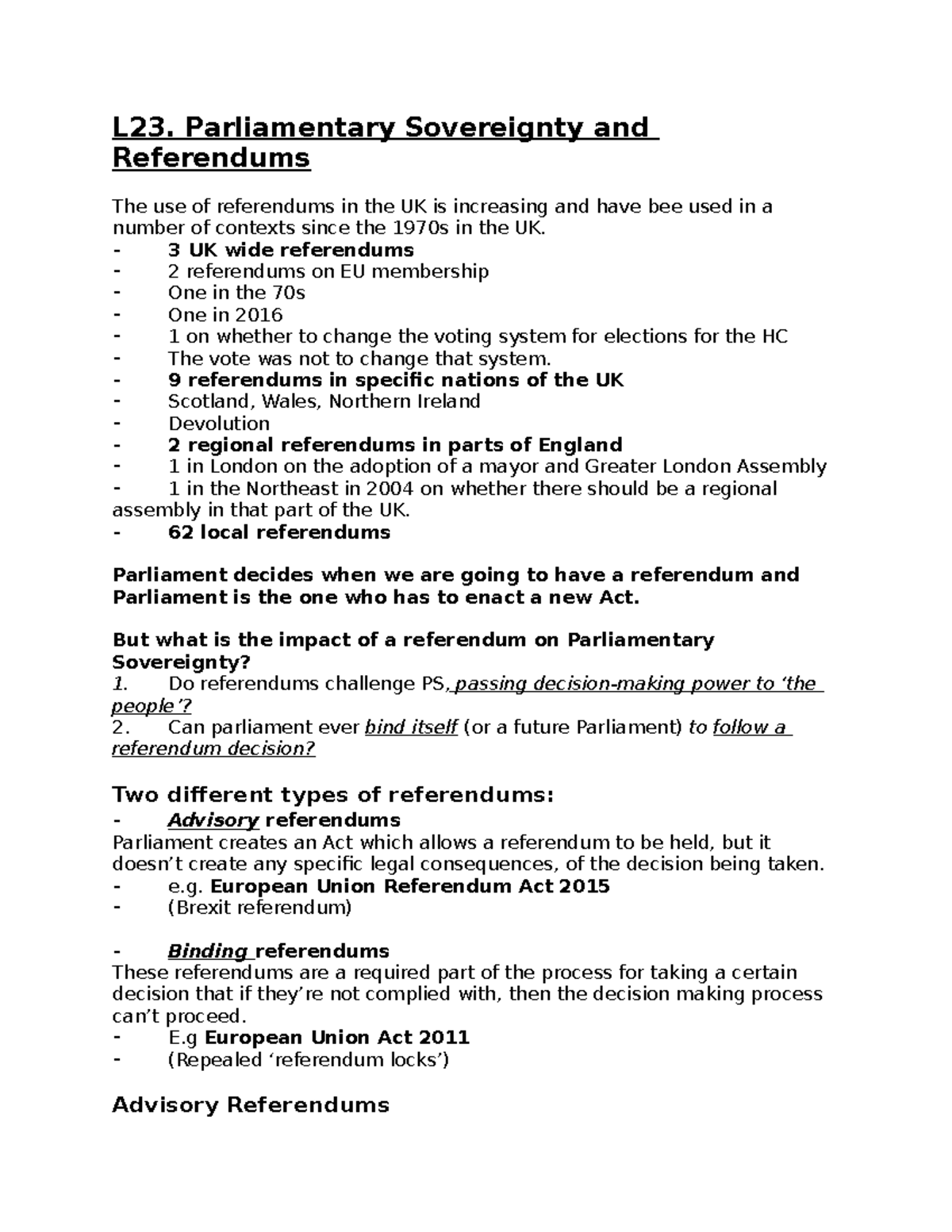 L23 Parliamentary Sovereignty And Referendums L23 Parliamentary Sovereignty And Referendums The Studocu