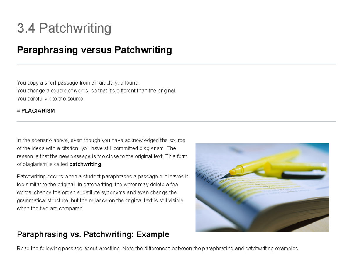 week 2 about avoiding from plagiarism 3 Patchwriting Paraphrasing