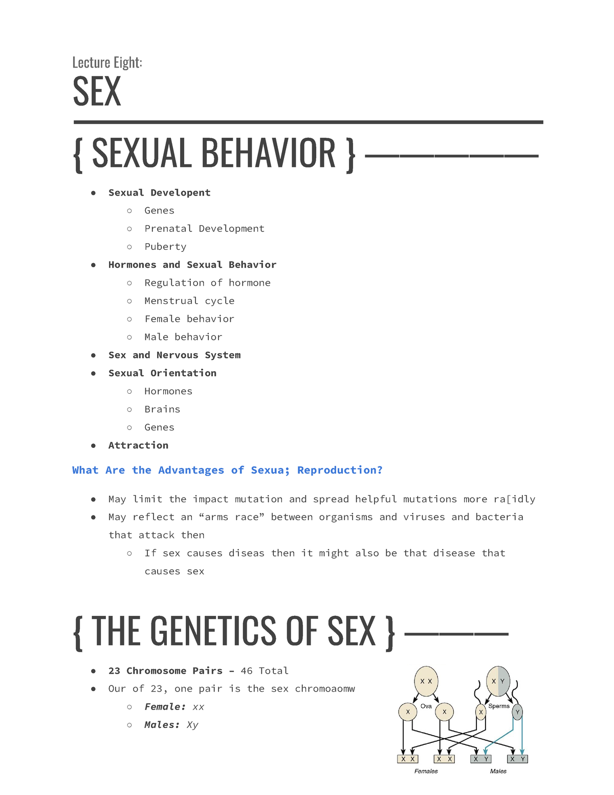 Sex Lecture Notes Sex And Homeostasis Lecture Eight Sex Sexual Behavior ————— Sexual 8482
