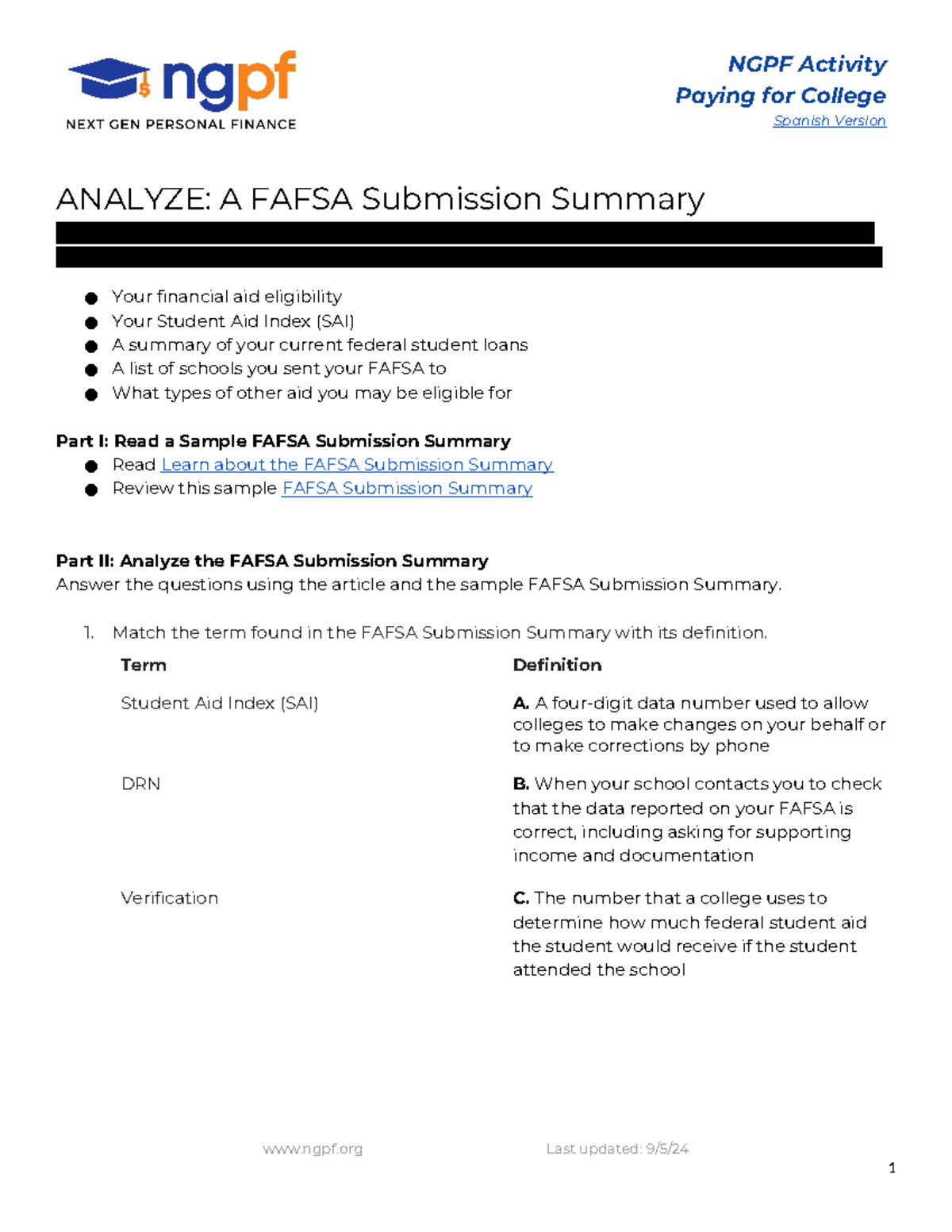 Laissa Uwase - Analyze A Fafsa Submission Summary - NGPF Activity ...