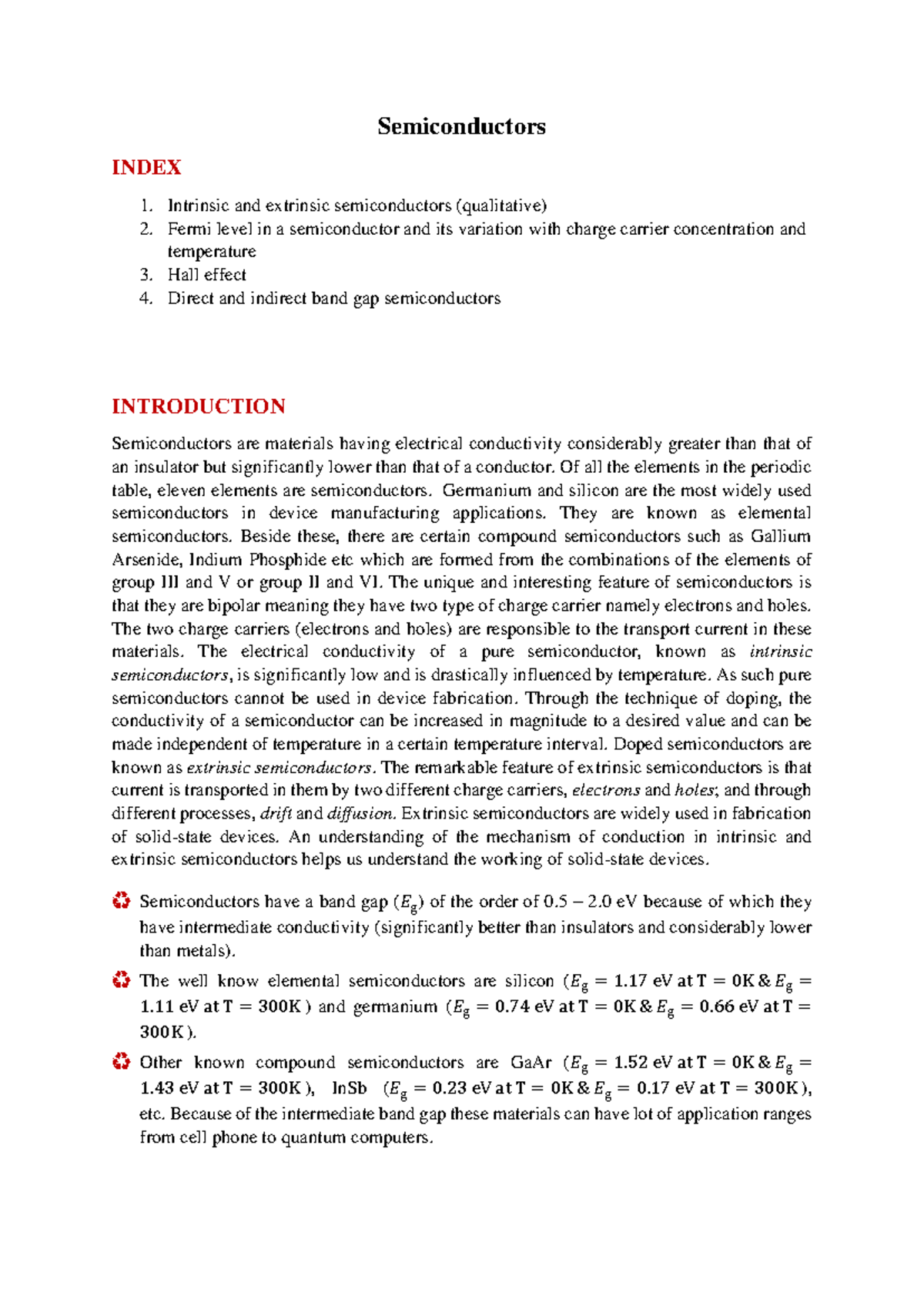 3a. Semiconductors v1 - hyrjy - Semiconductors INDEX Intrinsic and ...